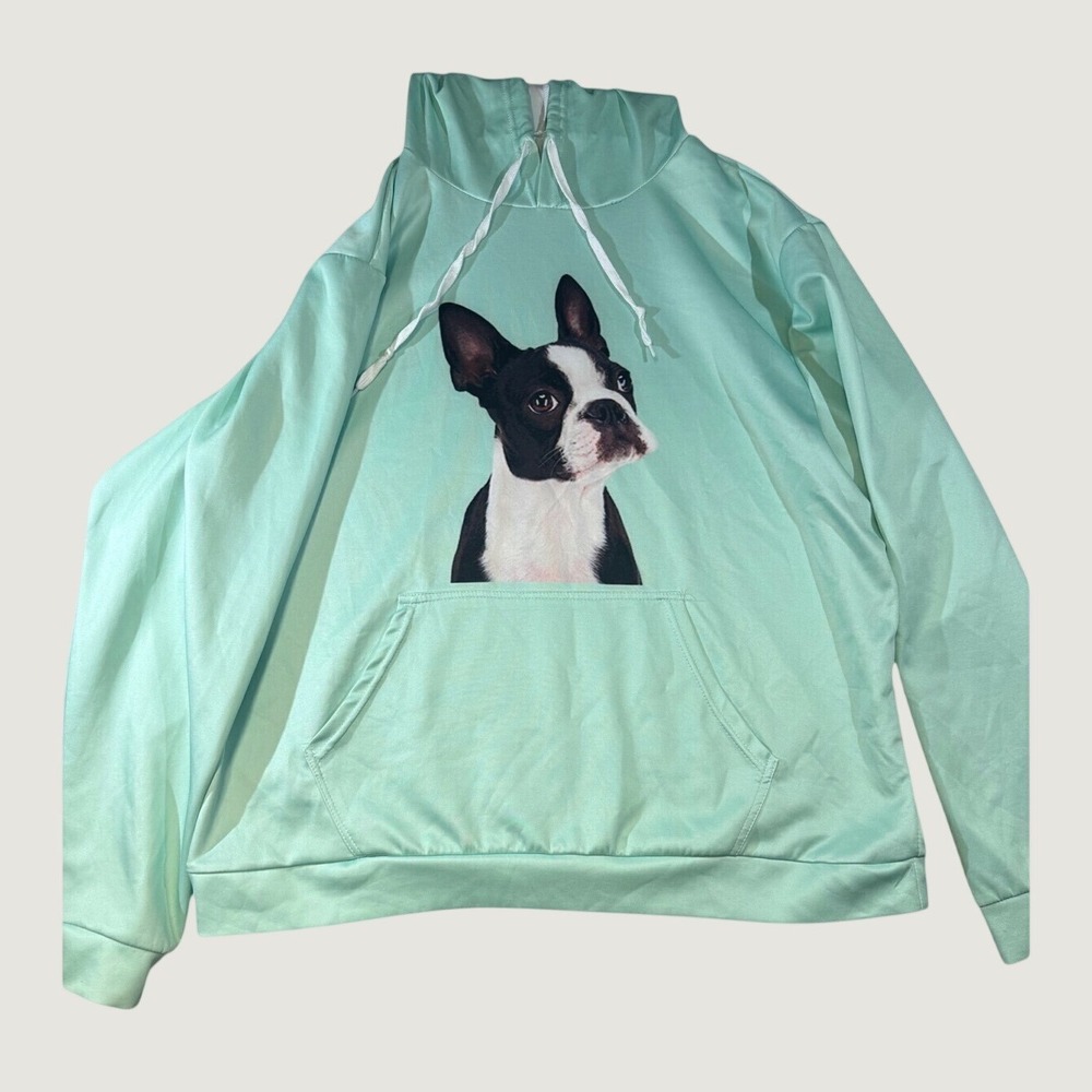 Unbranded Boston Terrier Hoodie Womens 3XL Mint Green Excellent Graphic Pocket